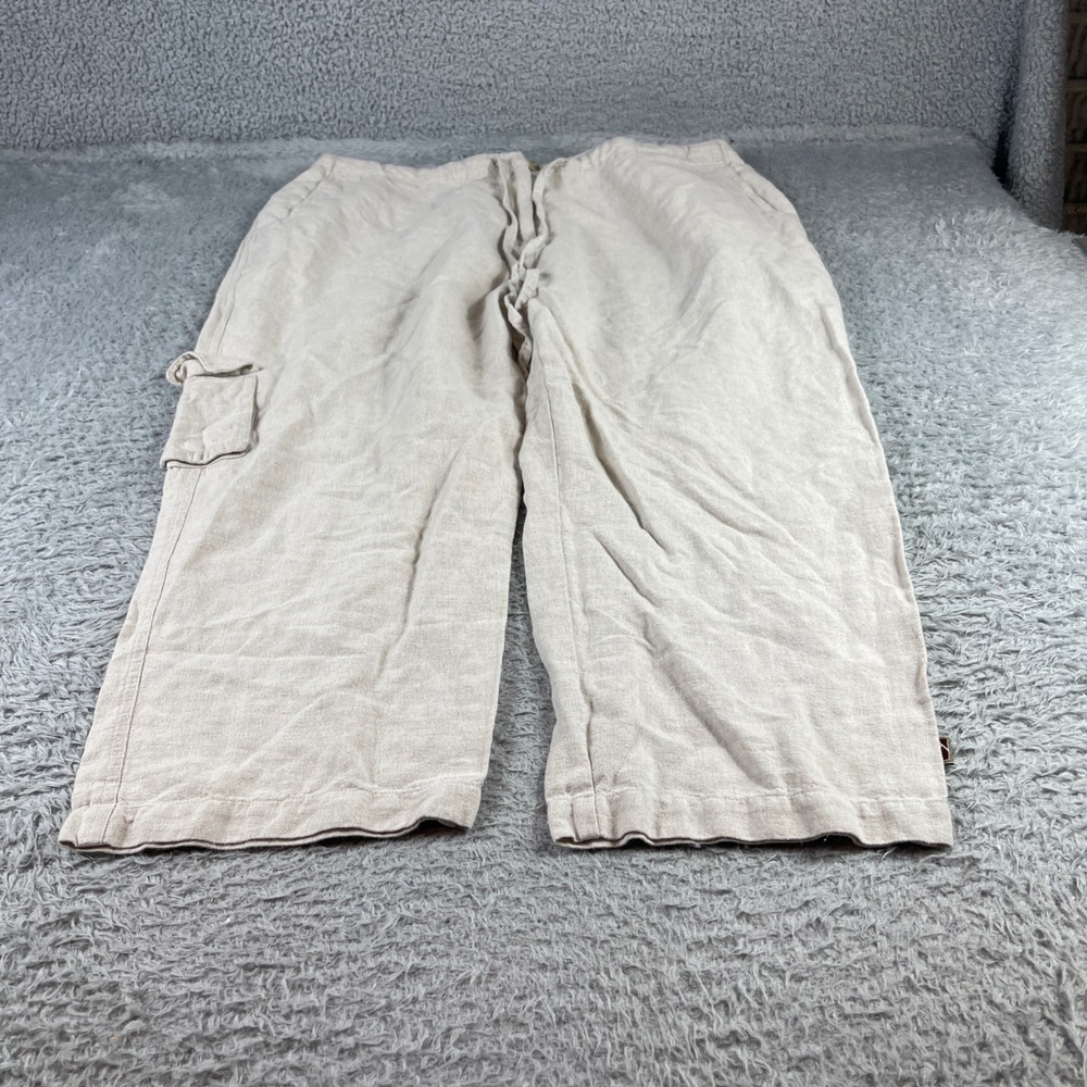 Linen Blend Cargo Pants Oatmeal Beige Drawstring Relaxed Straight Leg Mens XL